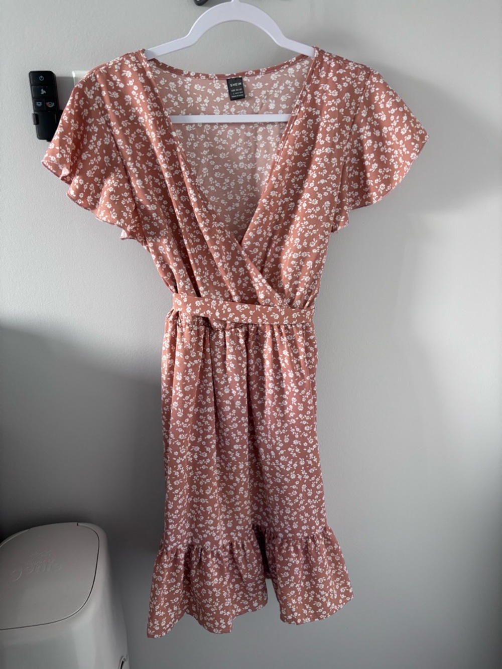 SHEIN Dusty Rose Floral Wrap Midi Dress